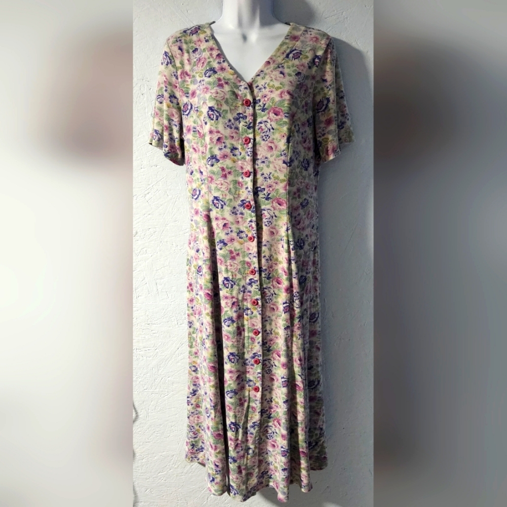 Vintage 1980s Sequel Floral Maxi Knit Dress - Women's M/L